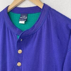 DUOFOLD Shirt Mens XL Two Layer Henley 90s Thermal Long Sleeve Blue USA VTG